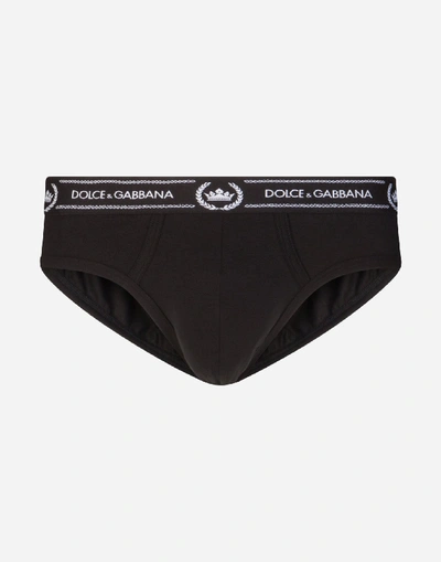 Shop Dolce & Gabbana Medium Briefs In Bi-elastic Cotton In Black