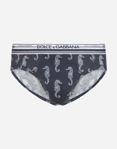 Shop Dolce & Gabbana Medium Cotton Briefs With Seahorse Print