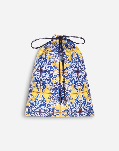 Shop Dolce & Gabbana Medium Swimming Trunks With Maiolica Print On A Yellow Background