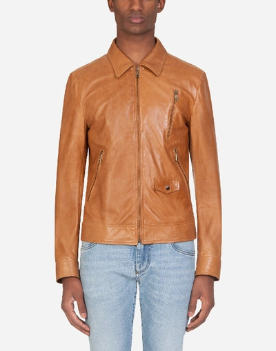 Shop Dolce & Gabbana Leather Zip-up Jacket