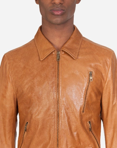 Shop Dolce & Gabbana Leather Zip-up Jacket