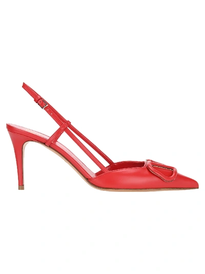 Shop Valentino Vlogo Slingback Pumps In Rouge Pur