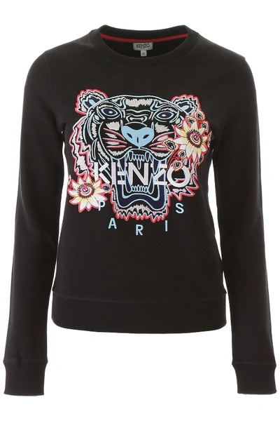 Shop Kenzo Sweatshirt With Tiger Passion Flower Embroidery In Black (black)