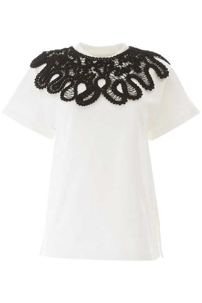 Shop Jil Sander T-shirt With Macrame Collar In Open White (white)