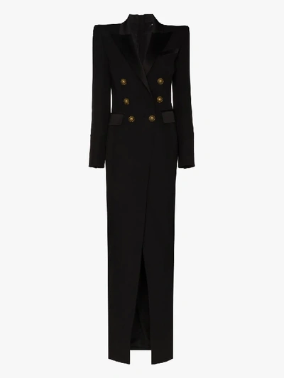 Shop Balmain Tuxedo Maxi Dress In Black