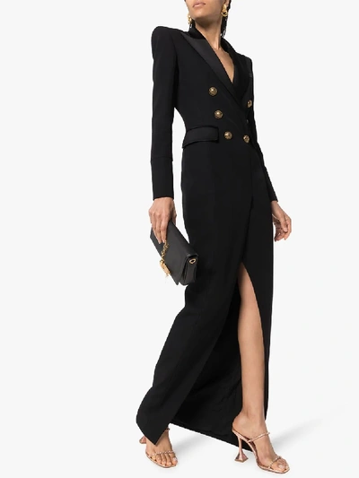 Shop Balmain Tuxedo Maxi Dress In Black