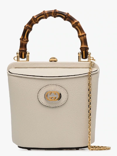 Shop Gucci White Marina Mini Leather Bucket Bag