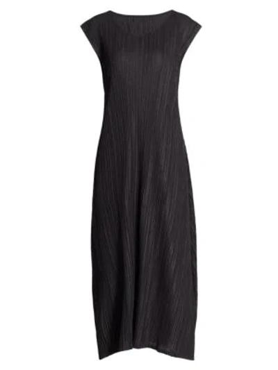 Shop Issey Miyake Mellow Pleats Sleeveless Midi Dress In Charcoal