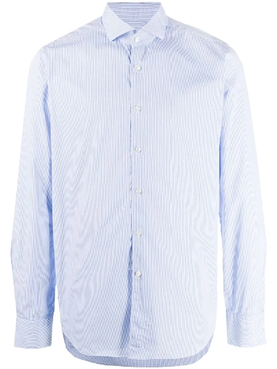 Shop Xacus Spread-collar Pinstriped Shirt In Blue