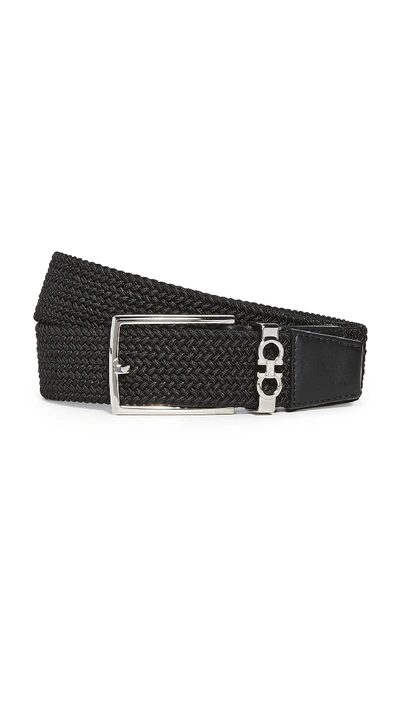 Shop Ferragamo Woven Gancini Belt In Nero