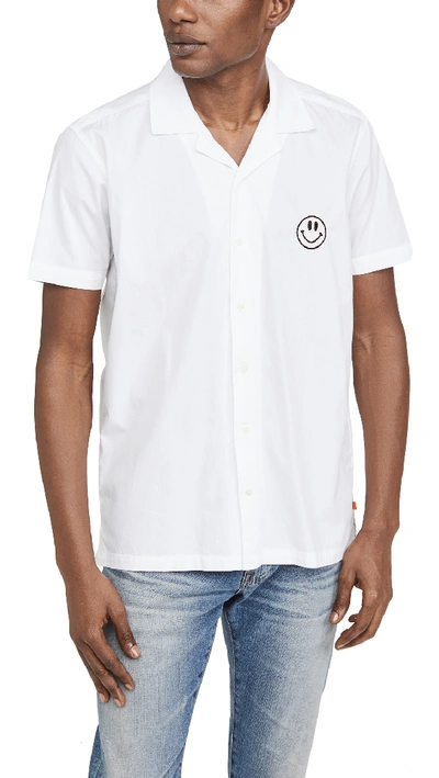 Shop Far Afield Smile Patch Short Sleeve Shirt In White