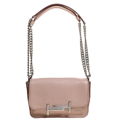 Pre-owned Tod's Blush Pink Leather Mini Double T Shoulder Bag