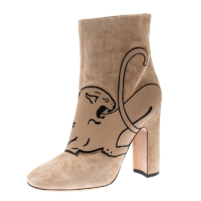 Pre-owned Valentino Garavani Beige Suede Panther Ankle Boots Size 41