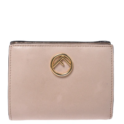 Pre-owned Fendi Beige Leather Bifold F Is Compact Wallet