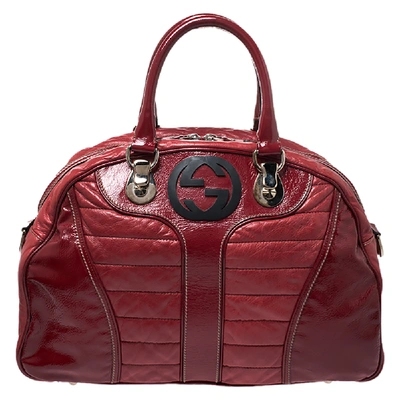 Pre-owned Gucci Red Leather Interlocking Gg Satchel