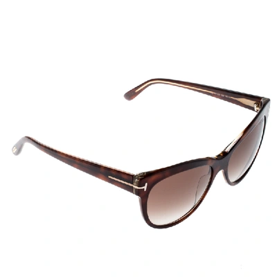 Pre-owned Tom Ford Havana/brown Gradient Tf430 Lily Cat Eye Sunglasses