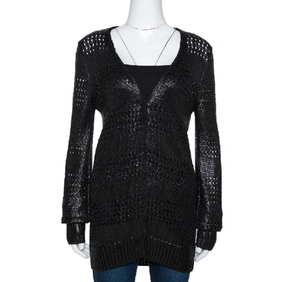 Pre-owned Balenciaga Black Metallic Coated Eyelet Knit Cardigan S