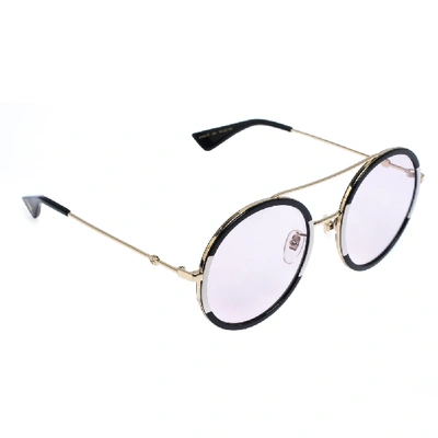 Pre-owned Gucci Black And Ivory / Pink Gg0061s Round Sunglasses