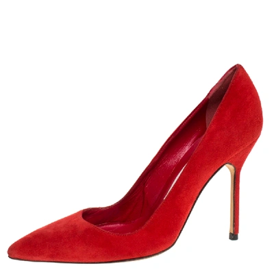 Pre-owned Manolo Blahnik Red Suede Bb Pointed Toe Pumps Size 35