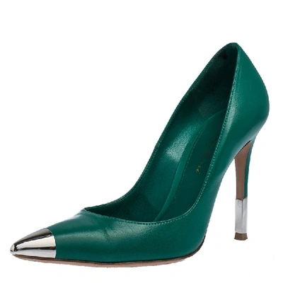 Pre-owned Gianvito Rossi Green Leather Metal Cap Toe Pointed Toe Pumps Size 36
