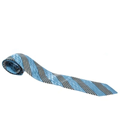 Pre-owned Ermenegildo Zegna Couture Blue Diagonal Striped Silk Jacquard Traditional Tie