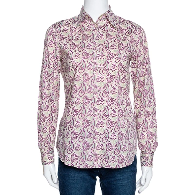 Pre-owned Etro Sage Green & Purple Paisley Printed Cotton Shirt S