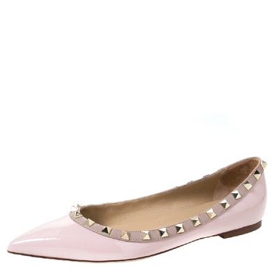 Pre-owned Valentino Garavani Light Pink Patent Leather Rockstud Pointed Toe Ballet Flats Size 37.5