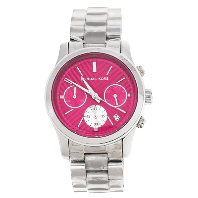 Pre-owned Michael Kors Pink Stainless Steel Runway Mk6160 Women's Wristwatch 38 Mm In Silver