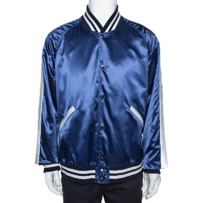 Pre-owned Burberry Blue Satin Varsity Bomber Jacket Xxxl