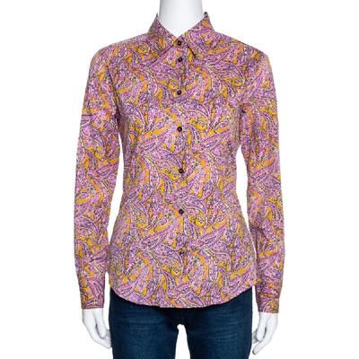 Pre-owned Etro Mustard & Pink Paisley Printed Cotton Shirt M In Yellow