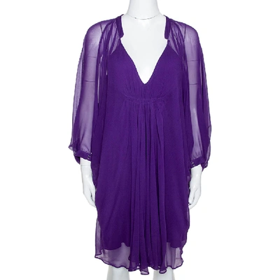 Pre-owned Diane Von Furstenberg Purple Georgette Kaftan Mini Dress S