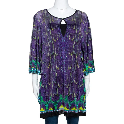 Pre-owned Roberto Cavalli Purple Snake Print Knit Belted Kaftan Top M