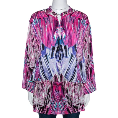 Pre-owned Roberto Cavalli Robert Cavalli Pink Printed Stretch Silk Tunic Top M