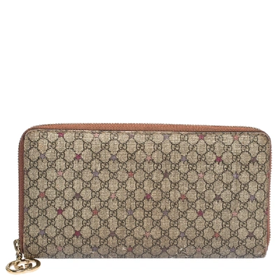 Pre-owned Gucci Beige Gg Supreme Star Canvas Zip Around Wallet