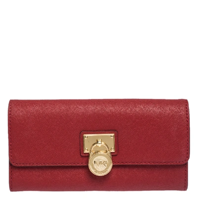 Pre-owned Michael Kors Red Leather Hamilton Wallet