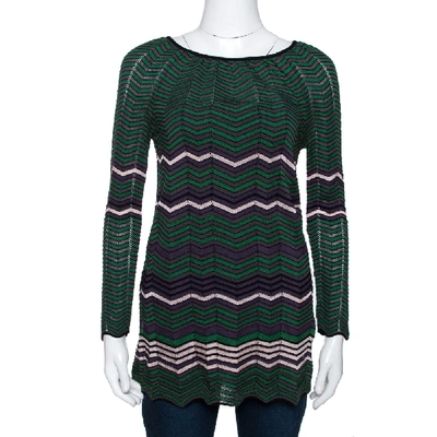 Pre-owned M Missoni Green Pointelle Knit Long Sleeve Top S