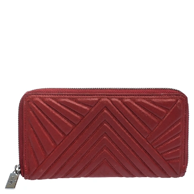 Pre-owned Valentino Garavani Red Coated Fabric Zip Around Wallet