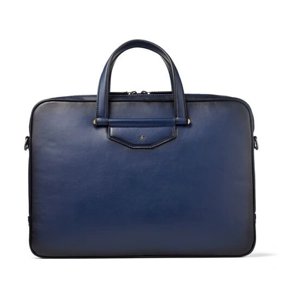Shop Jimmy Choo Knox Ink Blue Sprayed Leather Briefcase With Gel Laptop Pocket