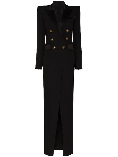 Shop Balmain Button-embellished Maxi Dress In Black