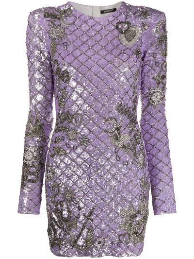 Shop Balmain Sequinned Mini Dress In Purple