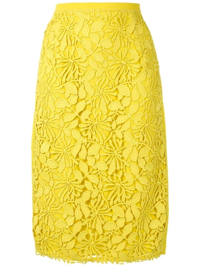 Shop N°21 Floral-crochet Pencil Skirt In Yellow