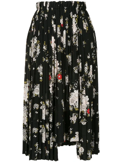 Shop N°21 Floral-print Pleated Midi-skirt In Black