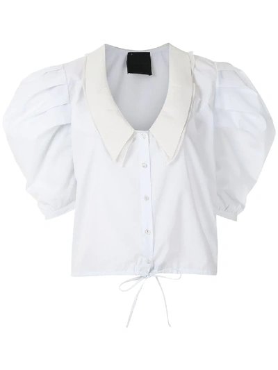 Shop Andrea Bogosian Rule Puff-sleeve Blouse In White