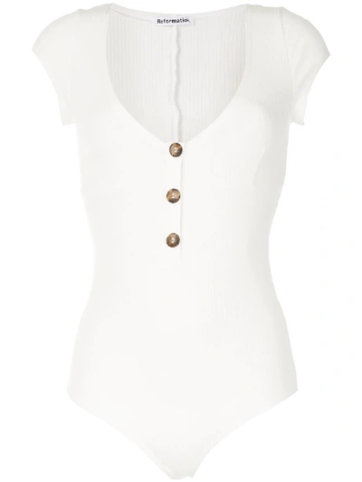 Shop Reformation Marten V-neck Bodysuit In White