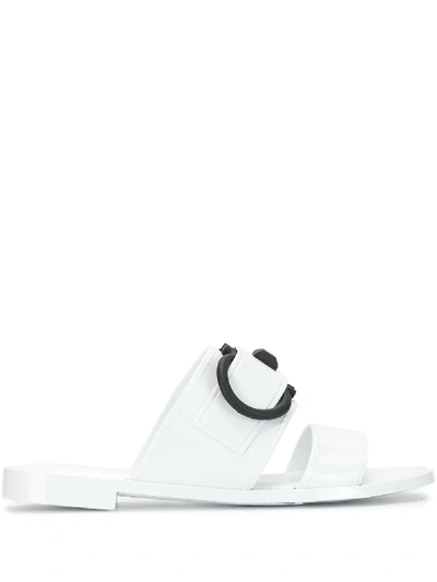 Shop Ferragamo Gancini Logo Slides In White