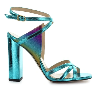 Shop Marc Ellis Light Blue Multicolored Leather Sandal