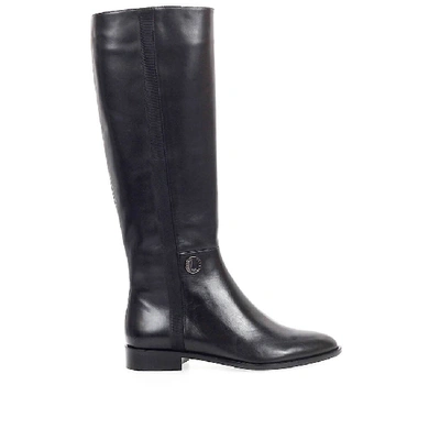 Shop Emporio Armani Black Leather High Boot