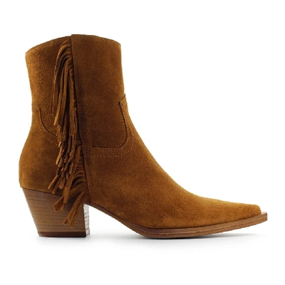 Shop Pinko Zenzero Brown Ankle Boot With Fringes