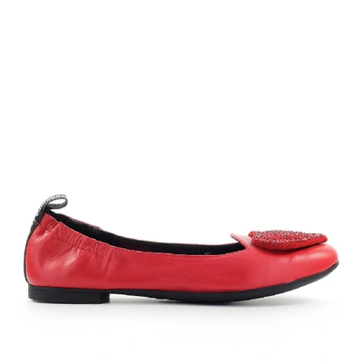 Shop Love Moschino Red Strass Heart Ballet Flat Shoe
