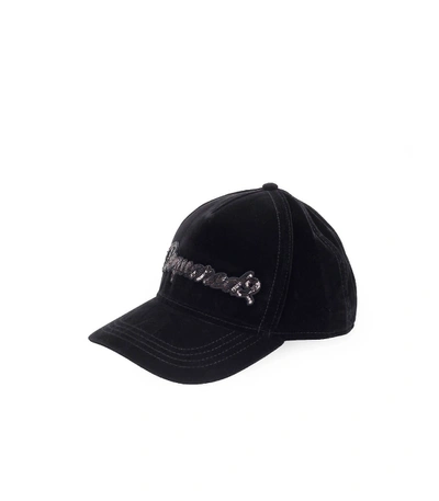 Shop Dsquared2 Black Velvet Sequins Baseball Cap